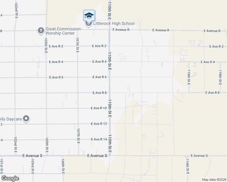 map of restaurants, bars, coffee shops, grocery stores, and more near 37630 110th Street East in Littlerock