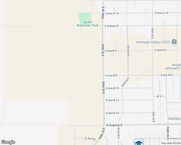 map of restaurants, bars, coffee shops, grocery stores, and more near 90th Street East in Los Angeles County