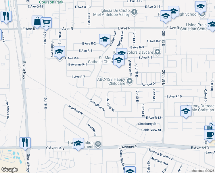 map of restaurants, bars, coffee shops, grocery stores, and more near 37603 Melton Avenue in Palmdale