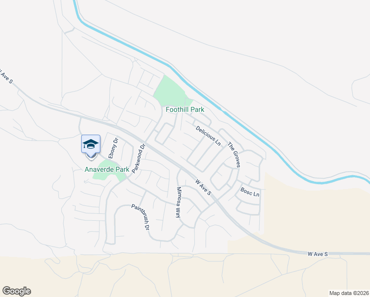 map of restaurants, bars, coffee shops, grocery stores, and more near 2438 Brompton Court in Palmdale
