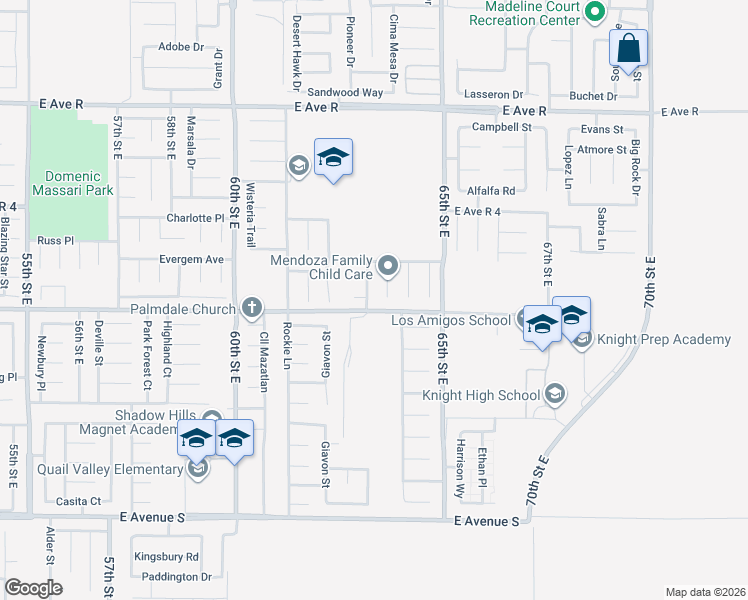 map of restaurants, bars, coffee shops, grocery stores, and more near 37624 Ribbon Street in Palmdale