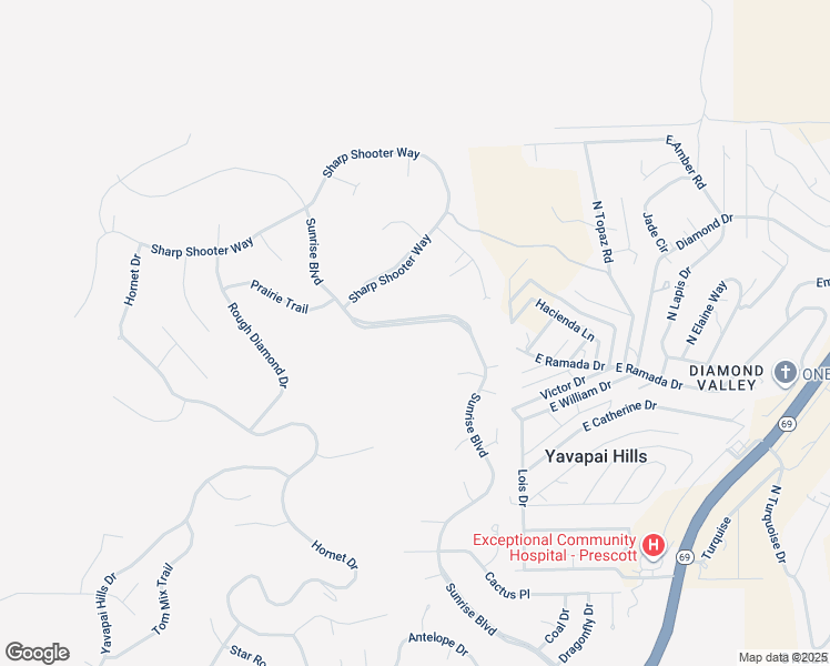map of restaurants, bars, coffee shops, grocery stores, and more near 1020 Sunrise Boulevard in Prescott
