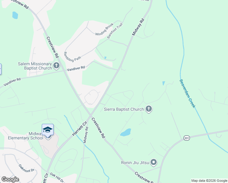 map of restaurants, bars, coffee shops, grocery stores, and more near 3400 Midway Road in Anderson