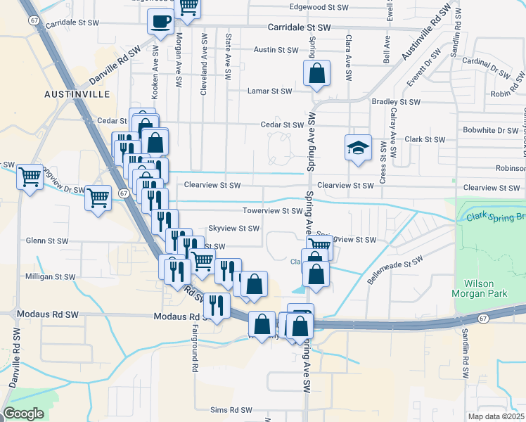 map of restaurants, bars, coffee shops, grocery stores, and more near 2498 Lindo Avenue in Decatur