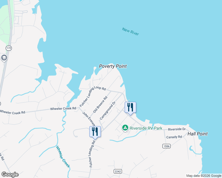 map of restaurants, bars, coffee shops, grocery stores, and more near 352 Fulcher Landing Loop Road in Sneads Ferry