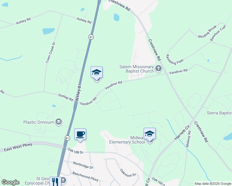 map of restaurants, bars, coffee shops, grocery stores, and more near 115 Bronson Ridge in Anderson