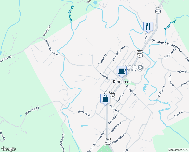 map of restaurants, bars, coffee shops, grocery stores, and more near 155 Tennessee Street in Demorest