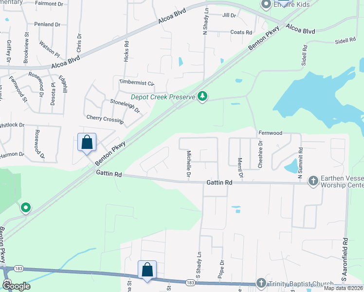 map of restaurants, bars, coffee shops, grocery stores, and more near 322 Michelle Drive in Benton