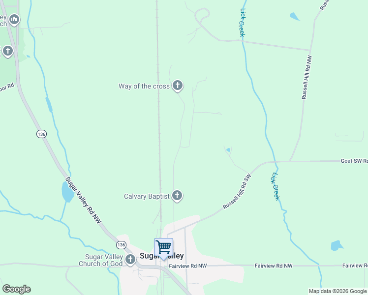 map of restaurants, bars, coffee shops, grocery stores, and more near 318 Russell Hill Road Northwest in Sugar Valley