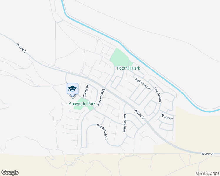 map of restaurants, bars, coffee shops, grocery stores, and more near 2624 Cassia Drive in Palmdale