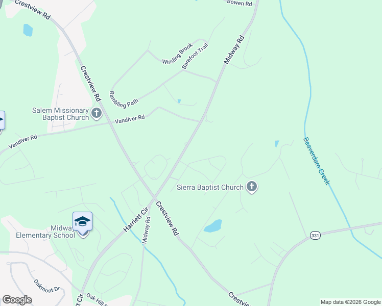 map of restaurants, bars, coffee shops, grocery stores, and more near 3400 Midway Road in Anderson