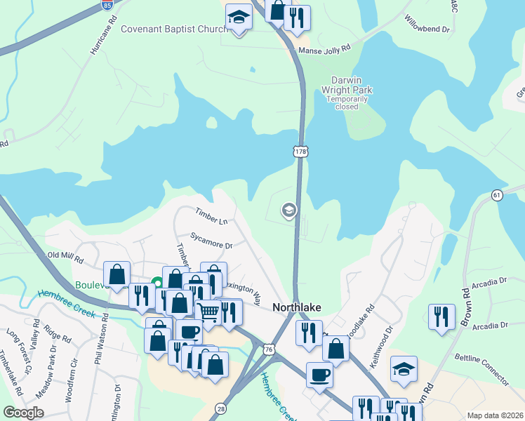 map of restaurants, bars, coffee shops, grocery stores, and more near 205 Giles Street in Anderson