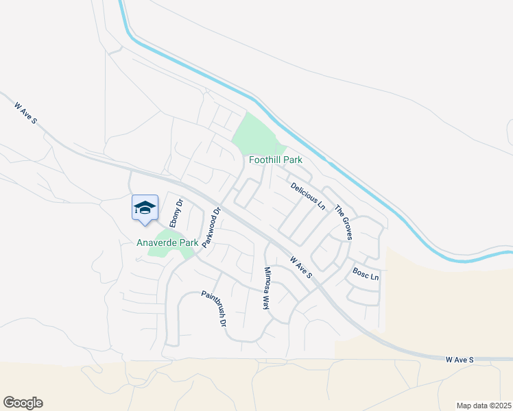 map of restaurants, bars, coffee shops, grocery stores, and more near 2518 Yarrow Court in Palmdale