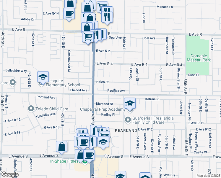 map of restaurants, bars, coffee shops, grocery stores, and more near 37620 Christensen Court in Palmdale