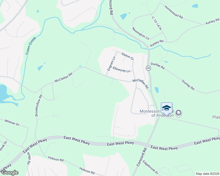 map of restaurants, bars, coffee shops, grocery stores, and more near 1147 McClellan Road in Anderson