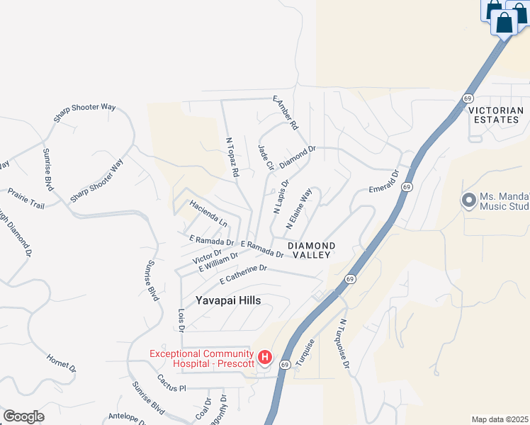 map of restaurants, bars, coffee shops, grocery stores, and more near 4833 Diamond Drive in Prescott