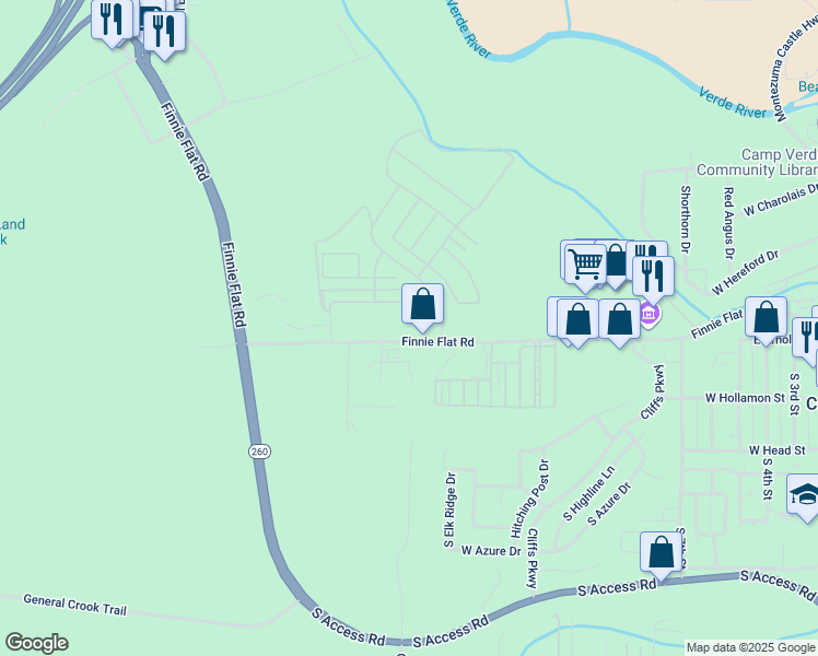 map of restaurants, bars, coffee shops, grocery stores, and more near 1016 Finnie Flat Road in Camp Verde