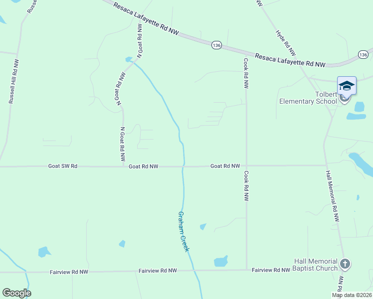map of restaurants, bars, coffee shops, grocery stores, and more near 437 Goat Road Northwest in Resaca