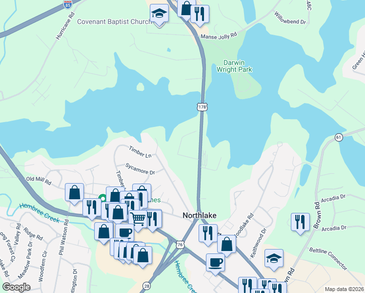 map of restaurants, bars, coffee shops, grocery stores, and more near 106 Giles Street in Anderson