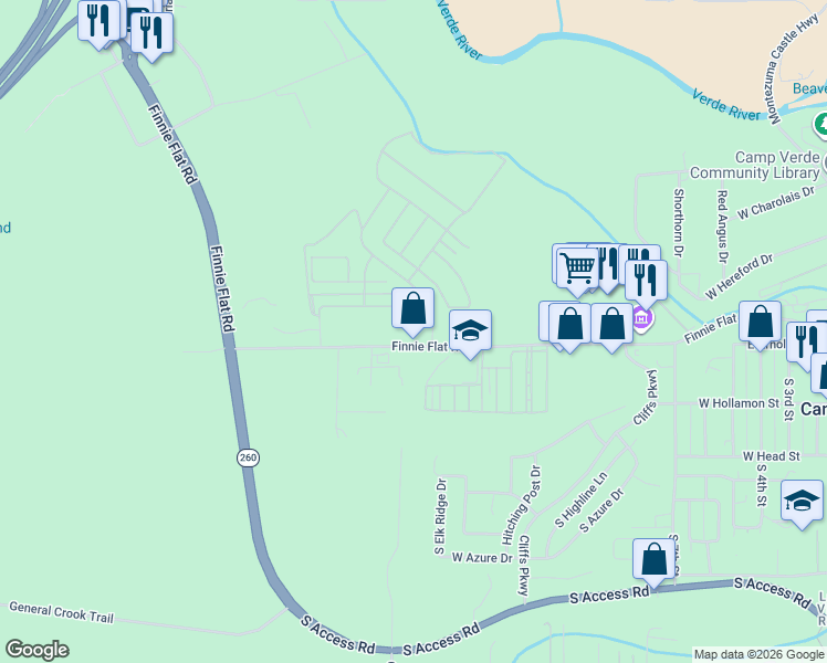 map of restaurants, bars, coffee shops, grocery stores, and more near 1000 Finnie Flat Road in Camp Verde
