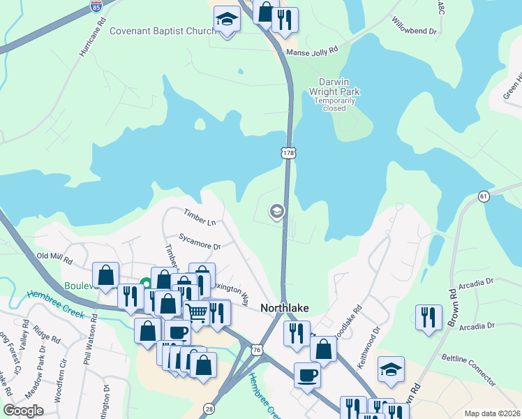 map of restaurants, bars, coffee shops, grocery stores, and more near 106 Giles Street in Anderson