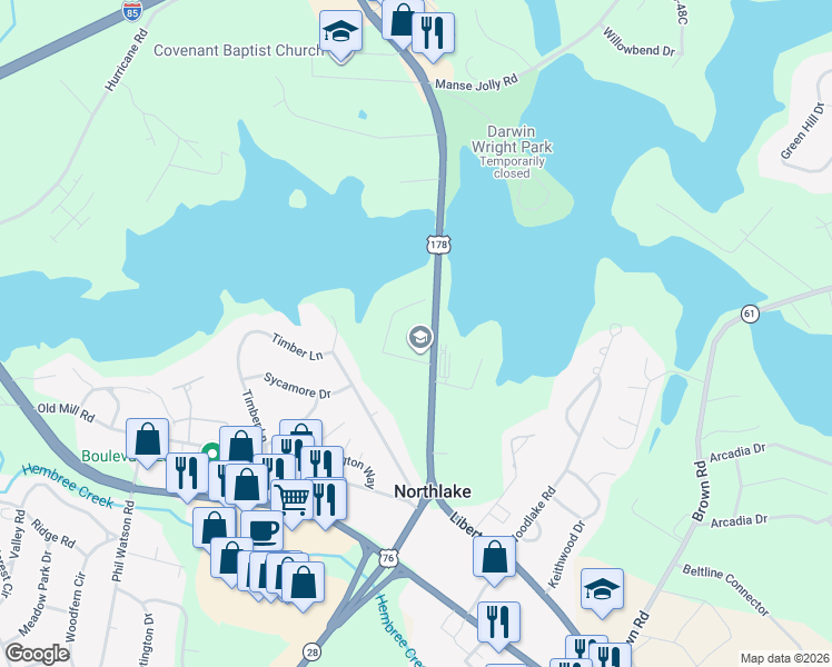 map of restaurants, bars, coffee shops, grocery stores, and more near 106 Giles Street in Anderson