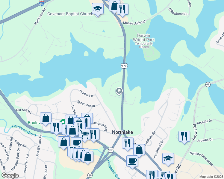 map of restaurants, bars, coffee shops, grocery stores, and more near 106 Giles Street in Anderson