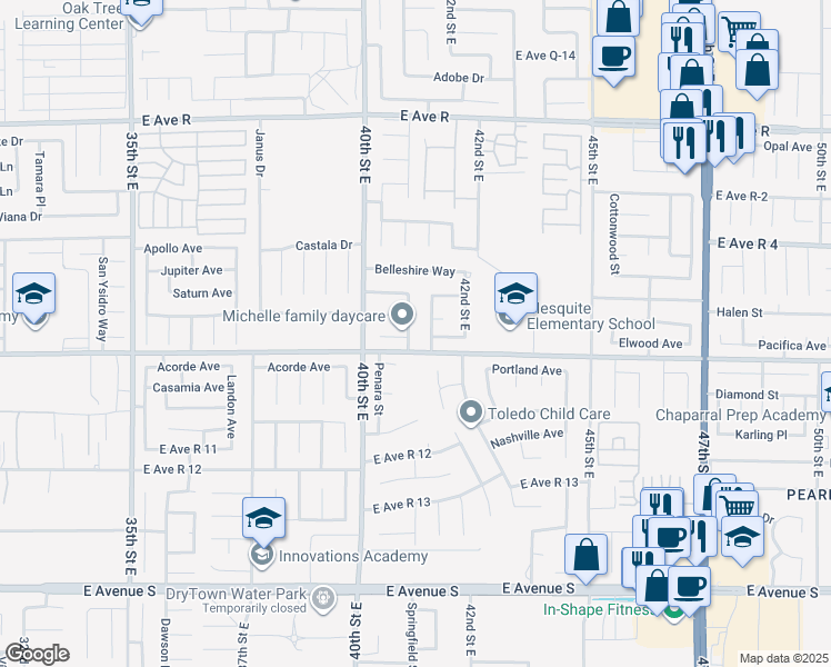 map of restaurants, bars, coffee shops, grocery stores, and more near 37613 Tacoma Street in Palmdale