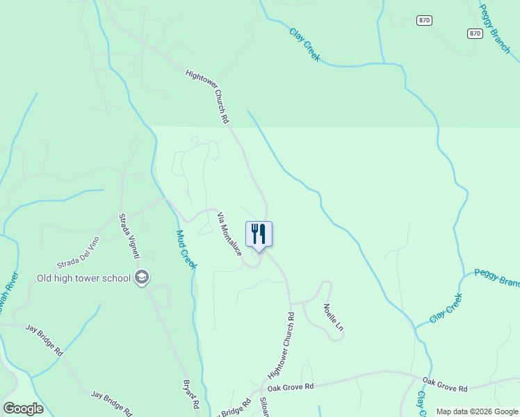 map of restaurants, bars, coffee shops, grocery stores, and more near 701 Hightower Church Rd in Dahlonega