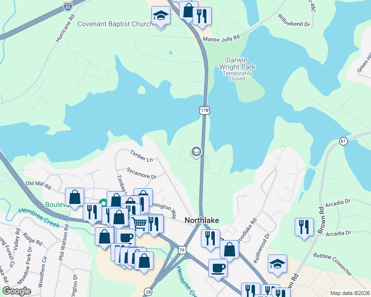 map of restaurants, bars, coffee shops, grocery stores, and more near 106 Giles Street in Anderson