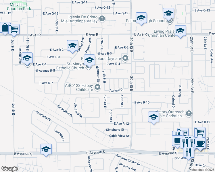 map of restaurants, bars, coffee shops, grocery stores, and more near 37627 Citrus Drive in Palmdale