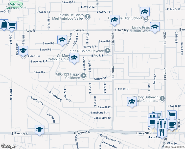 map of restaurants, bars, coffee shops, grocery stores, and more near 37627 Citrus Drive in Palmdale