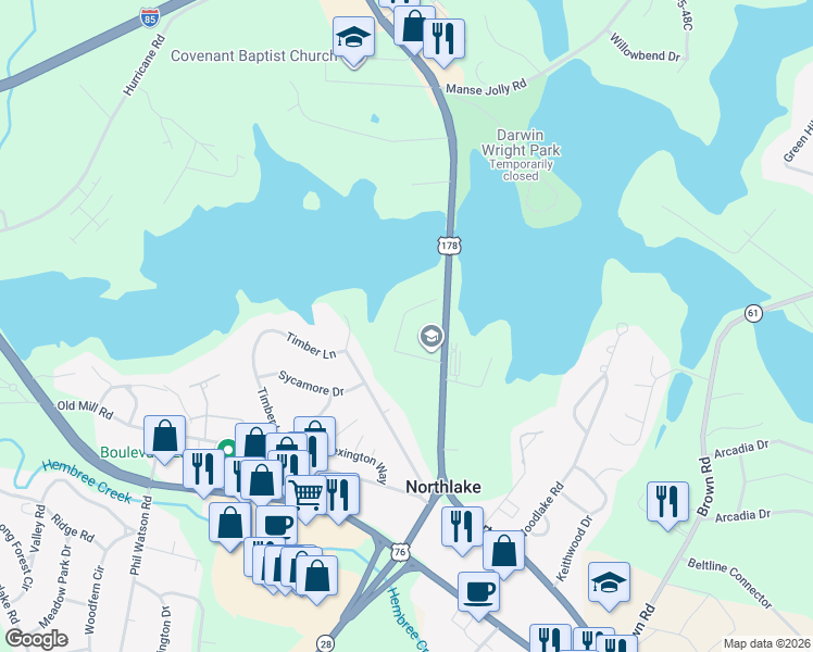map of restaurants, bars, coffee shops, grocery stores, and more near 106 Giles Street in Anderson