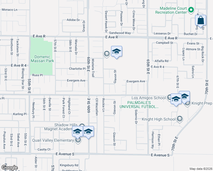 map of restaurants, bars, coffee shops, grocery stores, and more near 6110 Meredith Avenue in Palmdale