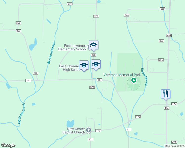 map of restaurants, bars, coffee shops, grocery stores, and more near 55 County Road 370 in Trinity
