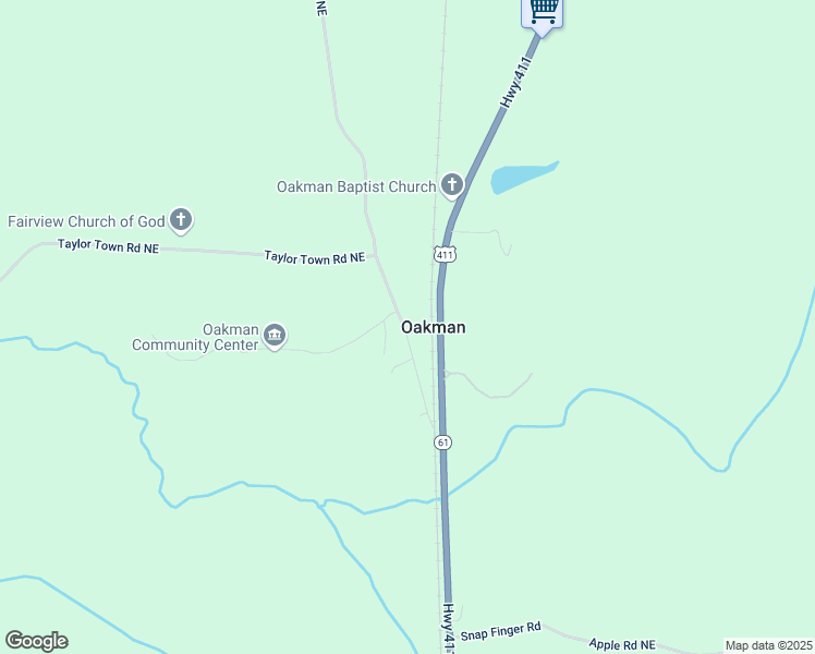 map of restaurants, bars, coffee shops, grocery stores, and more near 234 Oakman Road Northeast in Oakman
