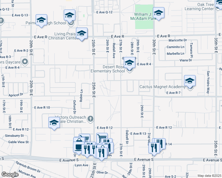 map of restaurants, bars, coffee shops, grocery stores, and more near in Lake Los Angeles
