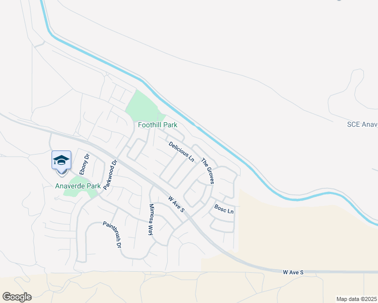 map of restaurants, bars, coffee shops, grocery stores, and more near 2315 Delicious Lane in Palmdale