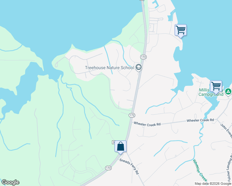 map of restaurants, bars, coffee shops, grocery stores, and more near 304 Meridian Way in Sneads Ferry