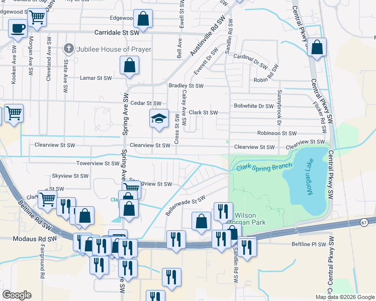 map of restaurants, bars, coffee shops, grocery stores, and more near 501 Aspen Way in Decatur
