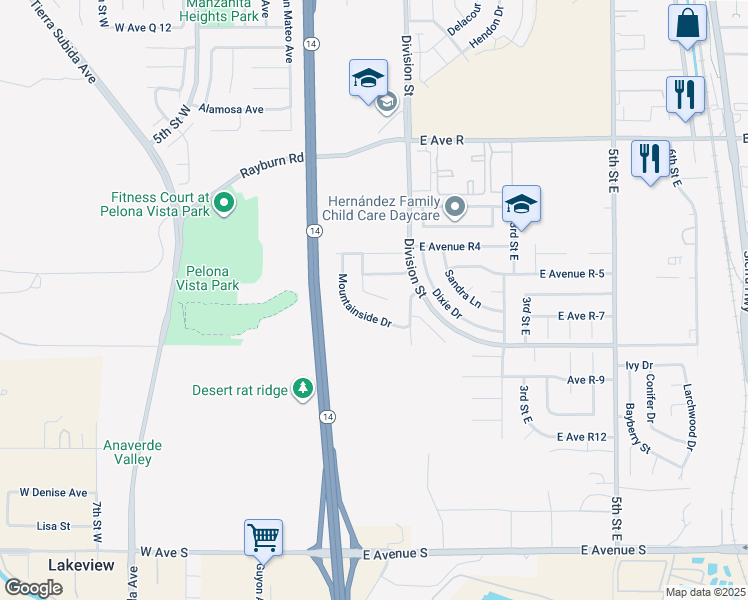 map of restaurants, bars, coffee shops, grocery stores, and more near 146 Deblynn Court in Palmdale