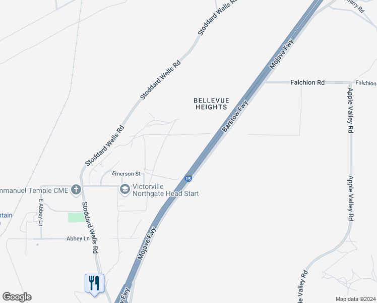 map of restaurants, bars, coffee shops, grocery stores, and more near Venus Avenue in Victorville
