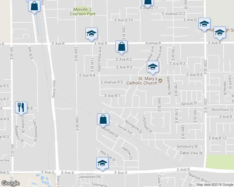 map of restaurants, bars, coffee shops, grocery stores, and more near 1223 East Avenue R7 in Palmdale