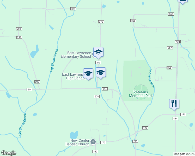 map of restaurants, bars, coffee shops, grocery stores, and more near 99 County Road 370 in Trinity
