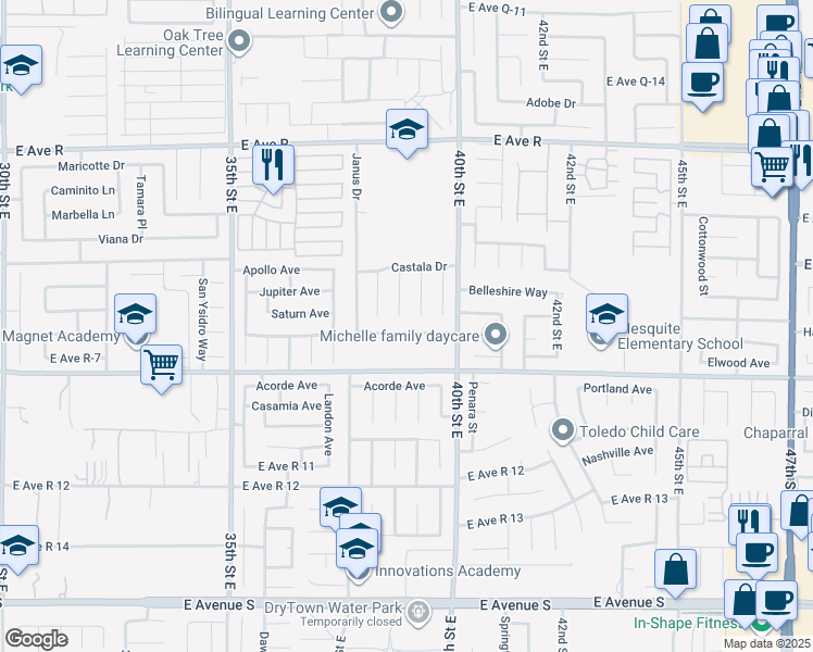 map of restaurants, bars, coffee shops, grocery stores, and more near 3811 Triton Drive in Palmdale