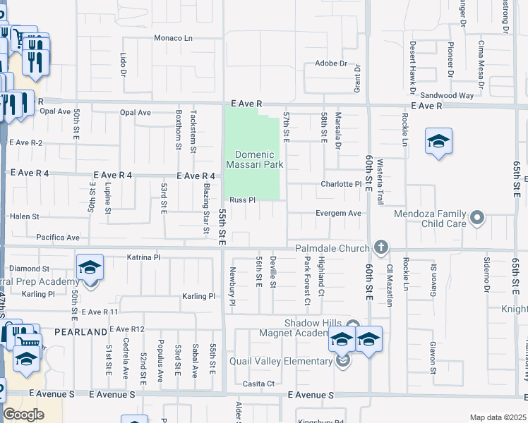 map of restaurants, bars, coffee shops, grocery stores, and more near 37666 Topaz Court in Palmdale