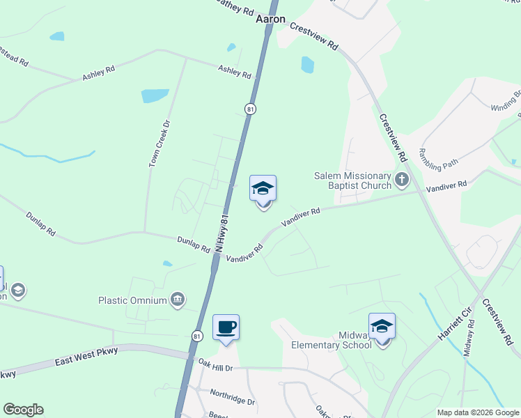 map of restaurants, bars, coffee shops, grocery stores, and more near 2600 South Carolina 81 in Anderson