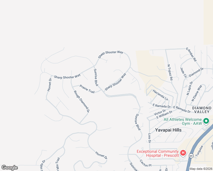 map of restaurants, bars, coffee shops, grocery stores, and more near 1079 Sunrise Boulevard in Prescott