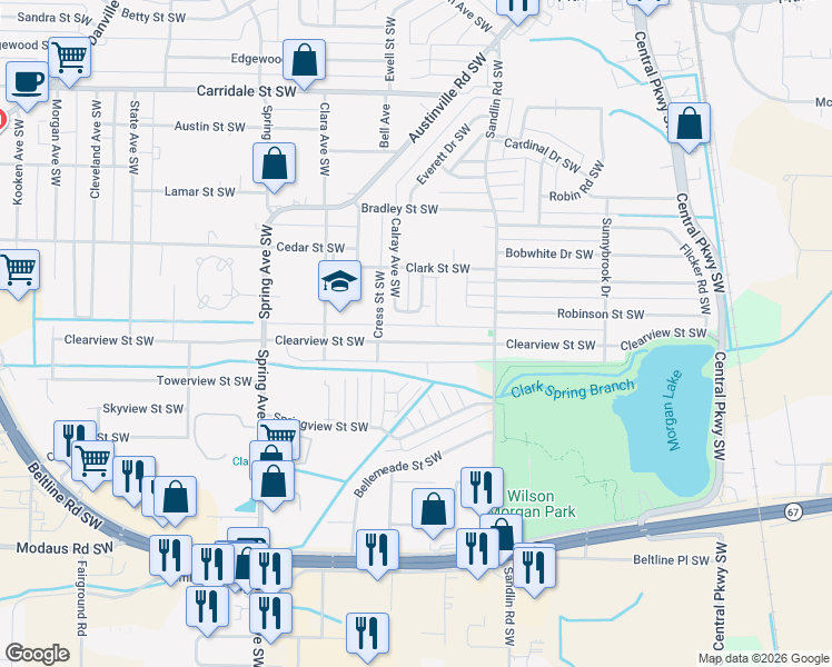 map of restaurants, bars, coffee shops, grocery stores, and more near 2314 Hamilton Drive Southwest in Decatur