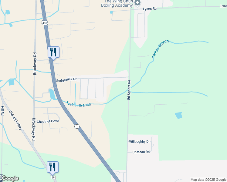 map of restaurants, bars, coffee shops, grocery stores, and more near 222 Sedgewick Drive in Owens Cross Roads